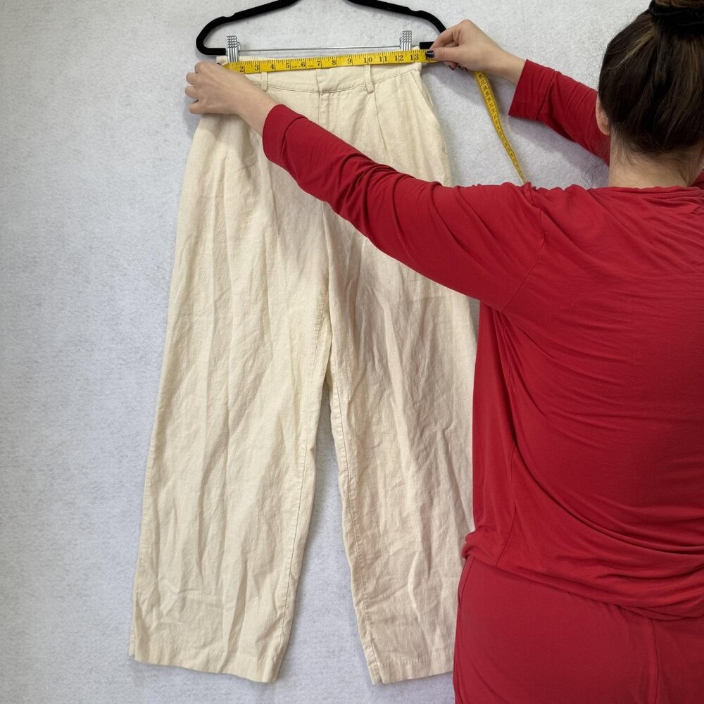 Rachel Zoe Pants Womens Small Beige Linen Blend Wide Leg High Rise Pull On - Picture 6 of 10